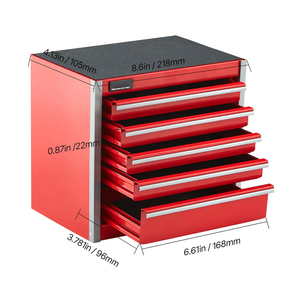 SucceBuy 5-Drawer 8.6in Metal Tool Box Red/Black Portable with PP Feet
