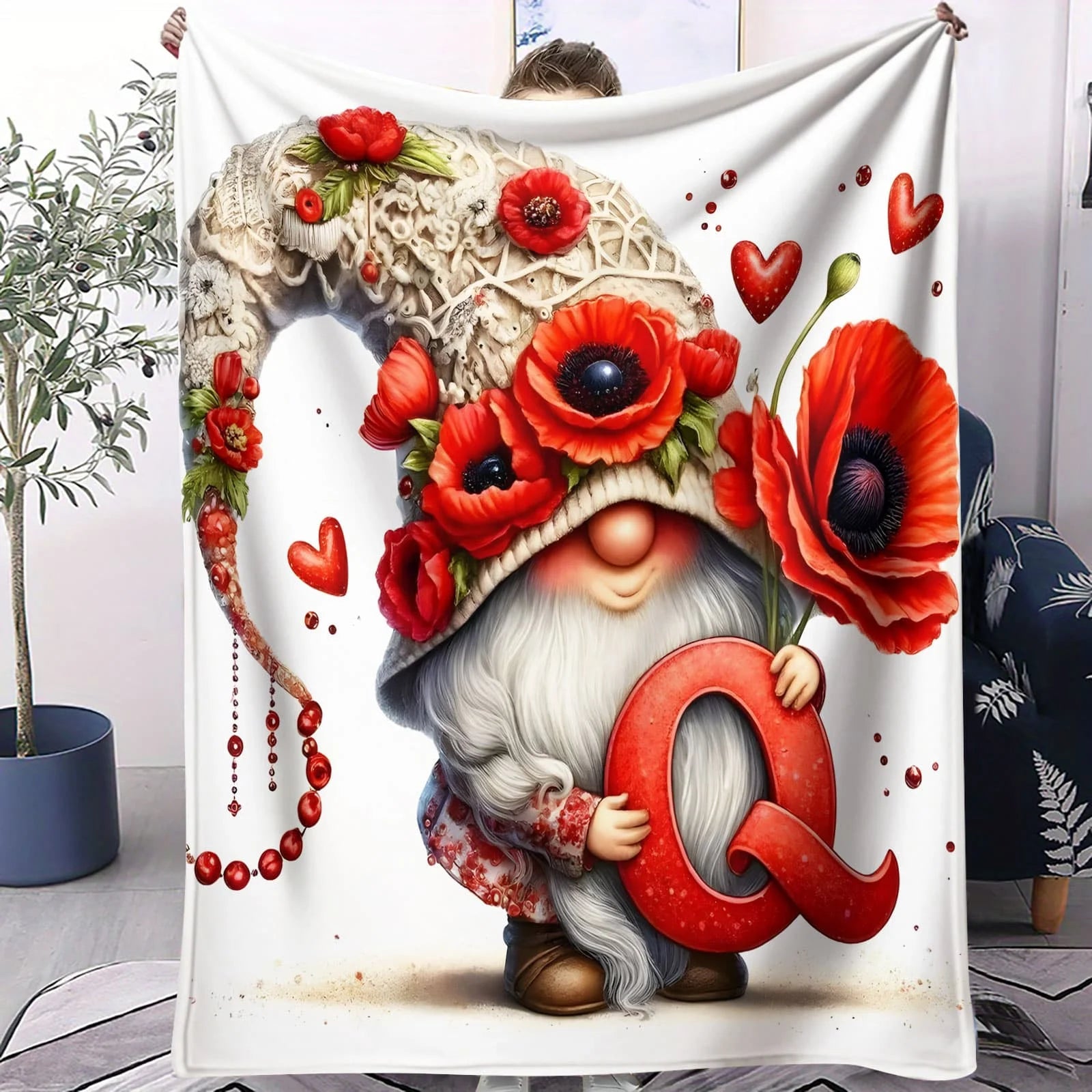 Fantasy Gnome Flannel Blanket Flower Christmas Gnomes Bedroom Throw Decor Camping Sofa Blanket Kids Couples Family Friends Gift