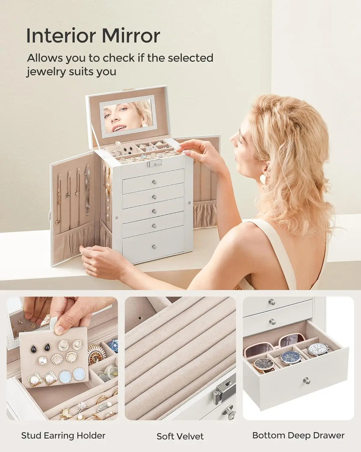 6-Tier Jewelry Organizer with Mirror,