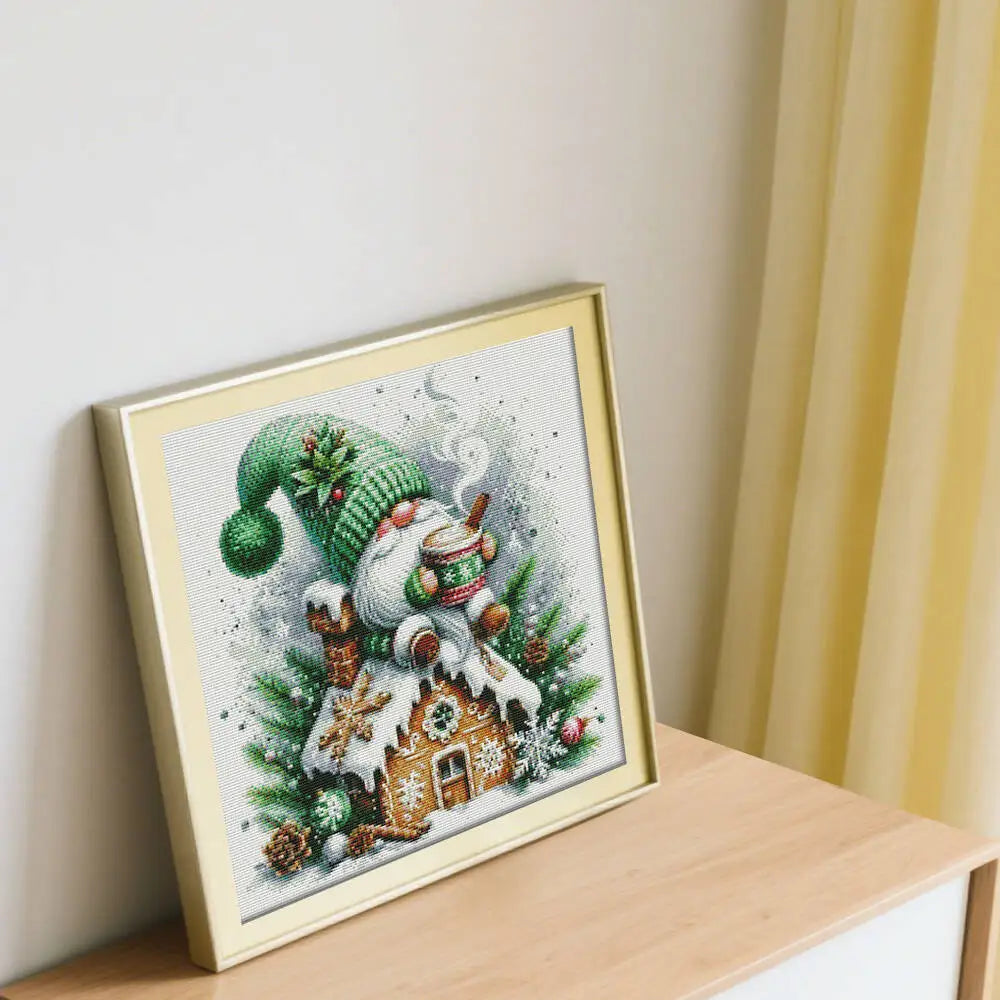 Santa Claus Cross Kit Christmas House Embroidery Printed Canvas