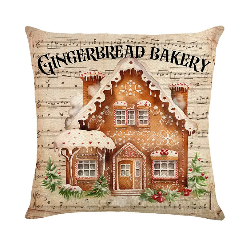 Gingerbread Man Christmas Cushion Cover Pillowcase Christmas Decorations for Home New Year Christmas Decor