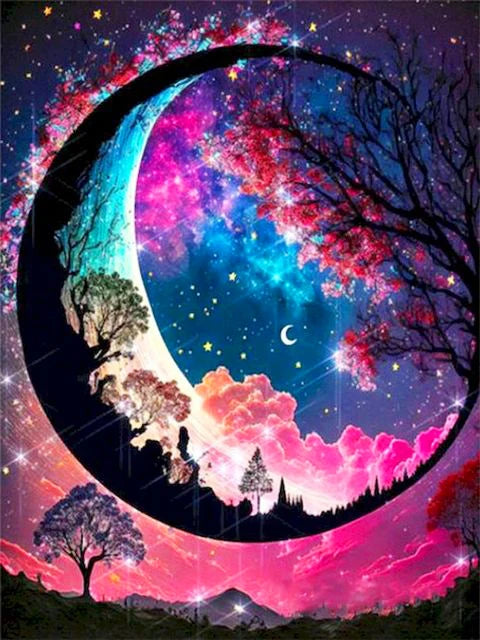 5D Diy Diamond Painting Fantasy Moon Tree Landscape kit