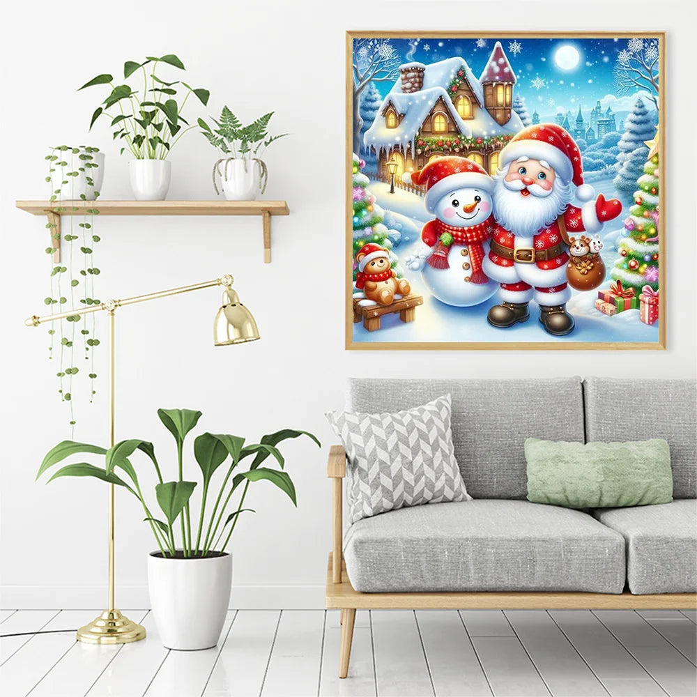 Huacan DIY Embroidery Santa Claus Complete Kit 5D Cross Stitch Landscape Snowman Winter Unique Christmas Gift Modern Home Decor