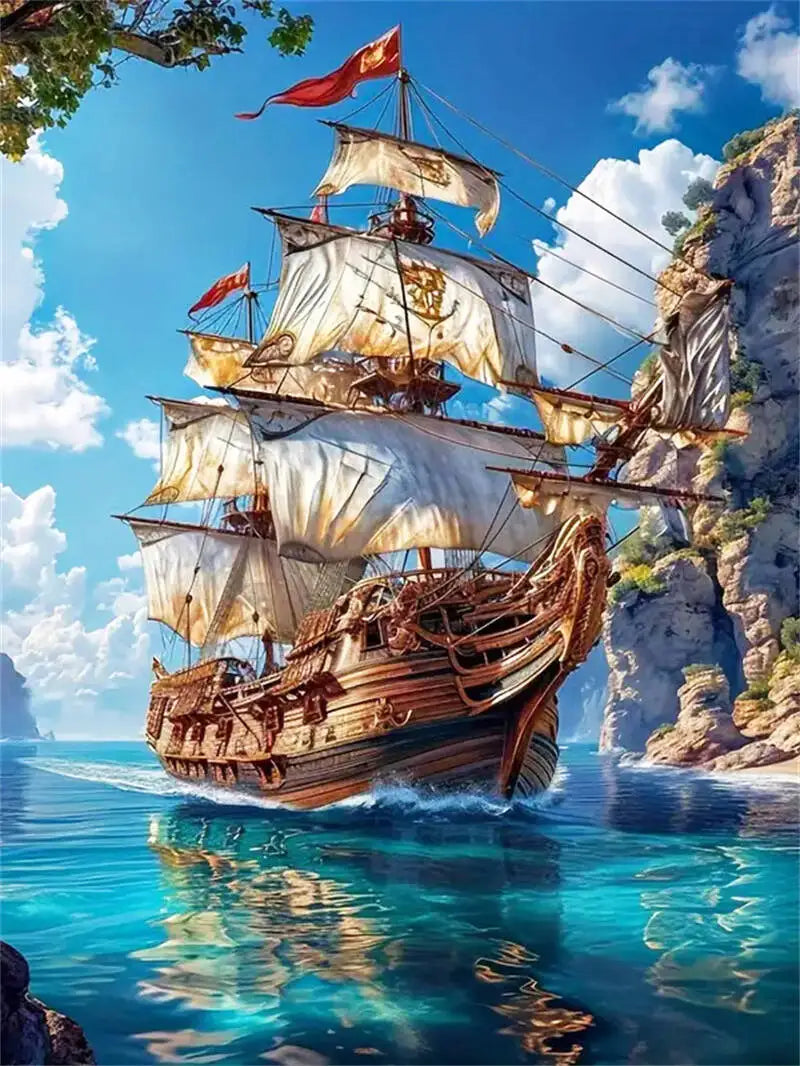 Momoart Diamond Mosaic Boat Landscape  Diamond Painting kit