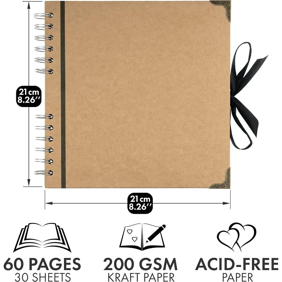 Bstorify Scrapbook Album 60 Pages 8 x 8 Inch Brown Thick 200gsm Kraft Paper Photo Album Scrapbook Memory Book - Ideal for Your