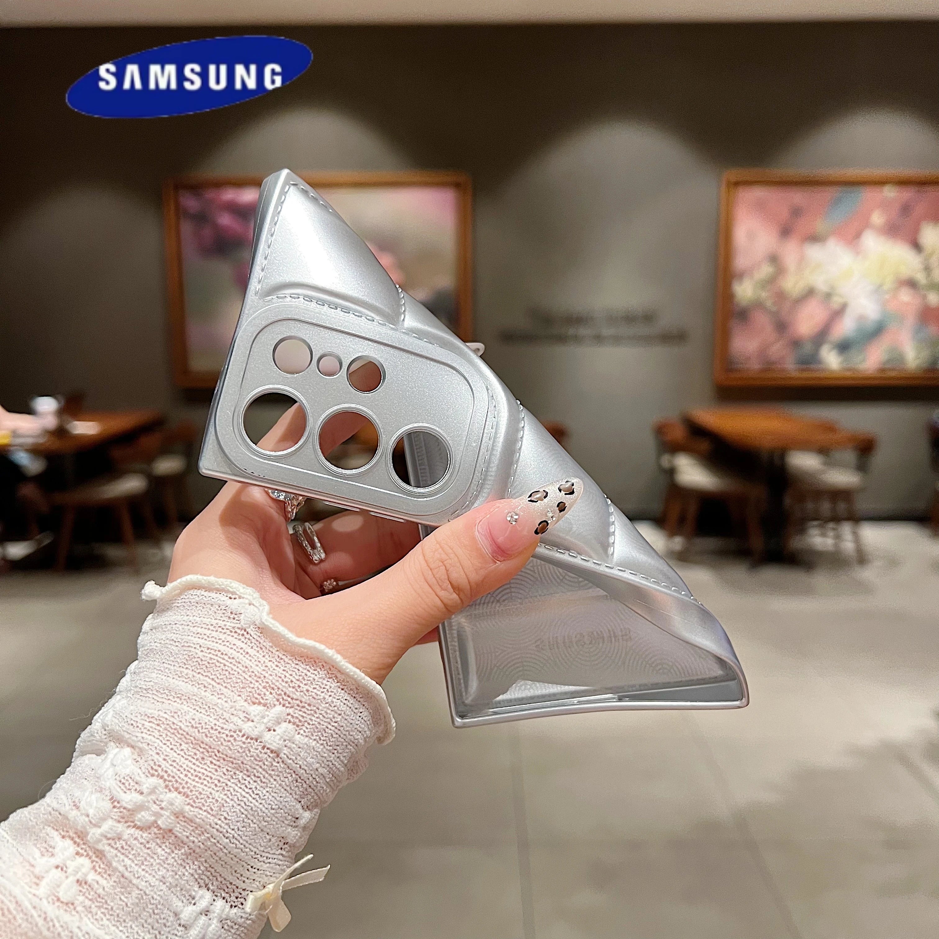 Wave Puffer Down Jacket Phone Case Samsung  Solid Color Shockproof Soft Cover