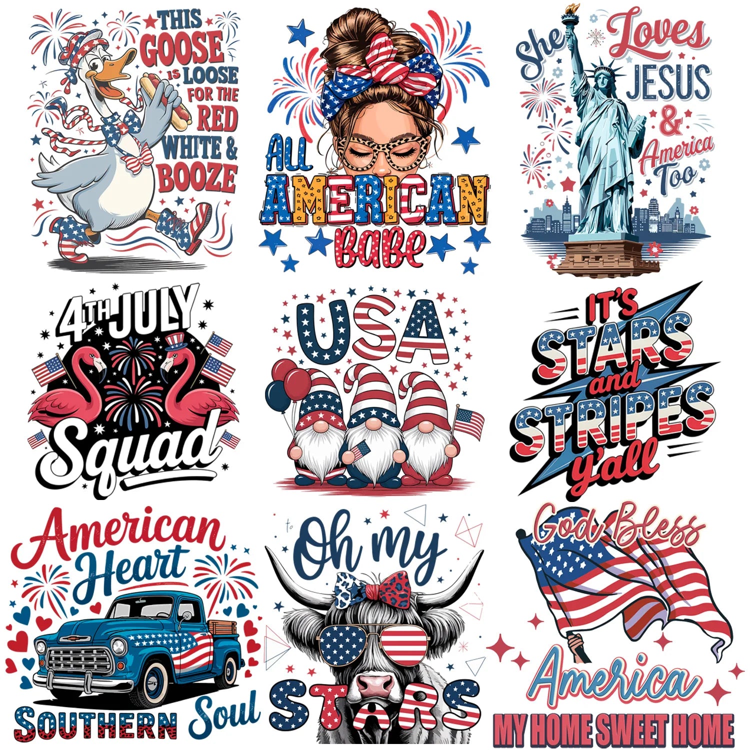 Independence Day Themed Iron-On Heat Transfer Decals