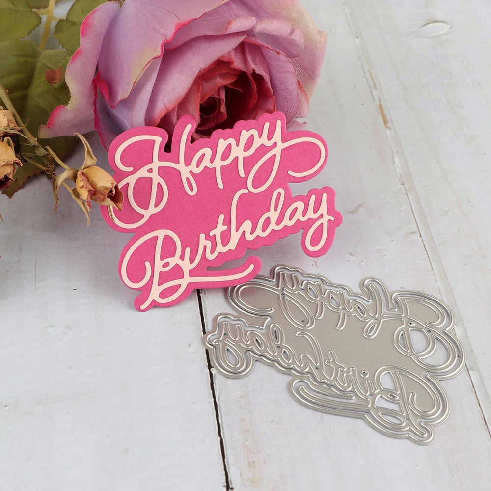 Happy Festive Birthday Wishes Metal Cutting Dies Sentiments Words Diecut Set For DIY Scrarpbooking Paper Crafts Cards Making New