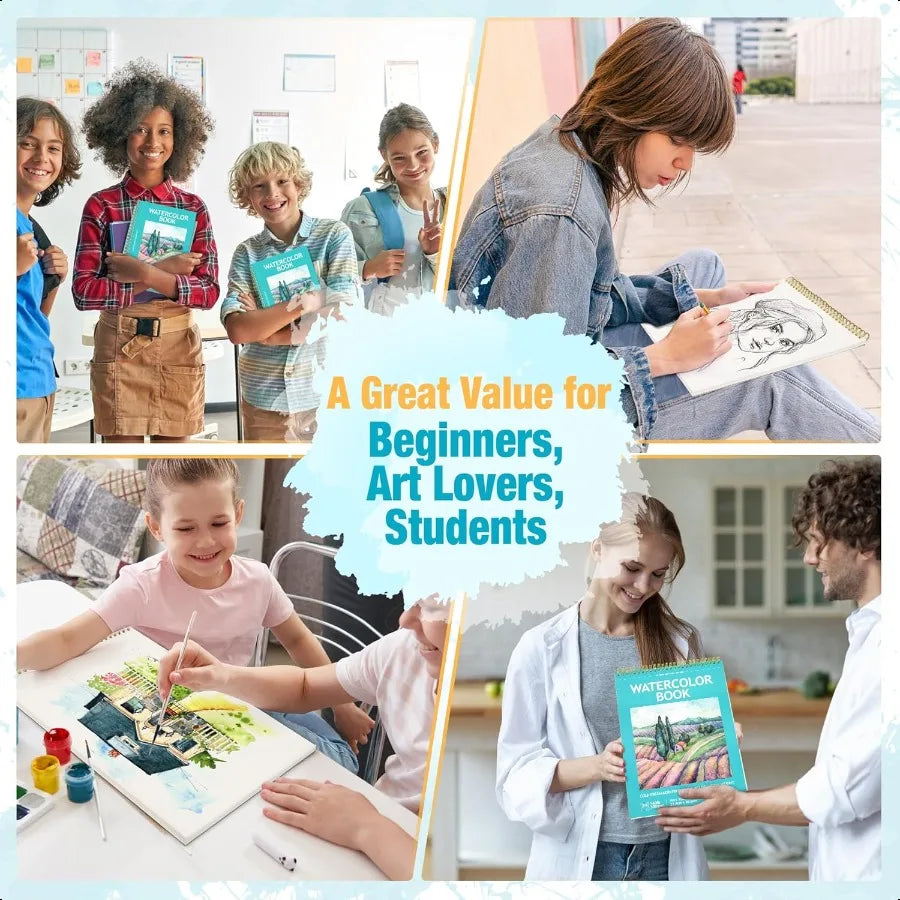 Watercolor Paper Pad 5.5"x8.5 24 Sheets 140lb Spiral Bound with Tear Line.