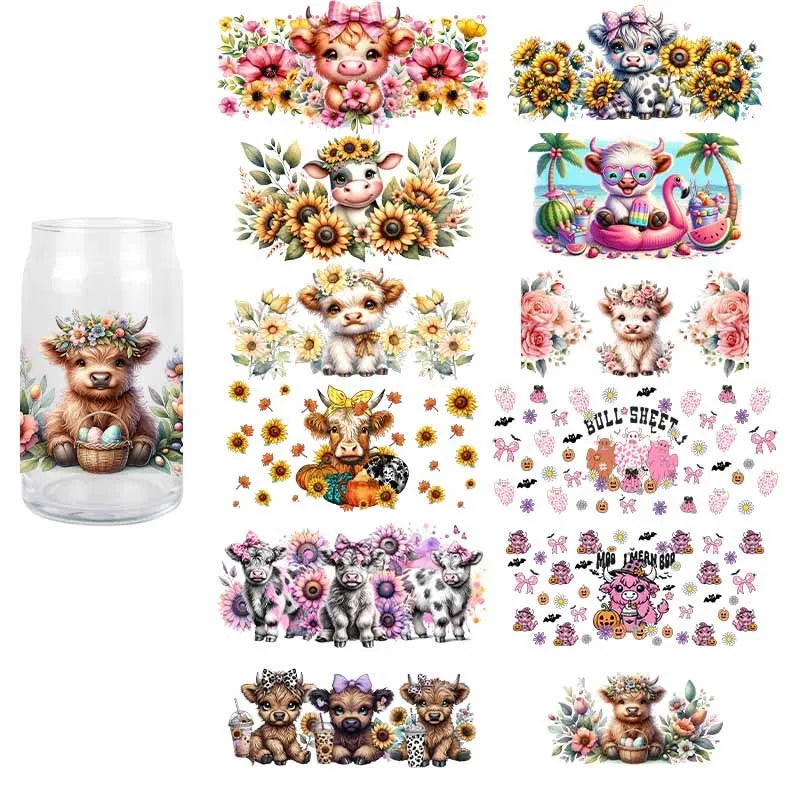 Cartoon Cow UV DTF Transfer Sticker Wraps   Waterproof Scratch Resistant Decals 3D
